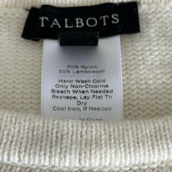 TALBOTS Ivory Knit Poncho Style Sweater Lambswool/Nylon 3/4 Sleeve Size M - Picture 10 of 13